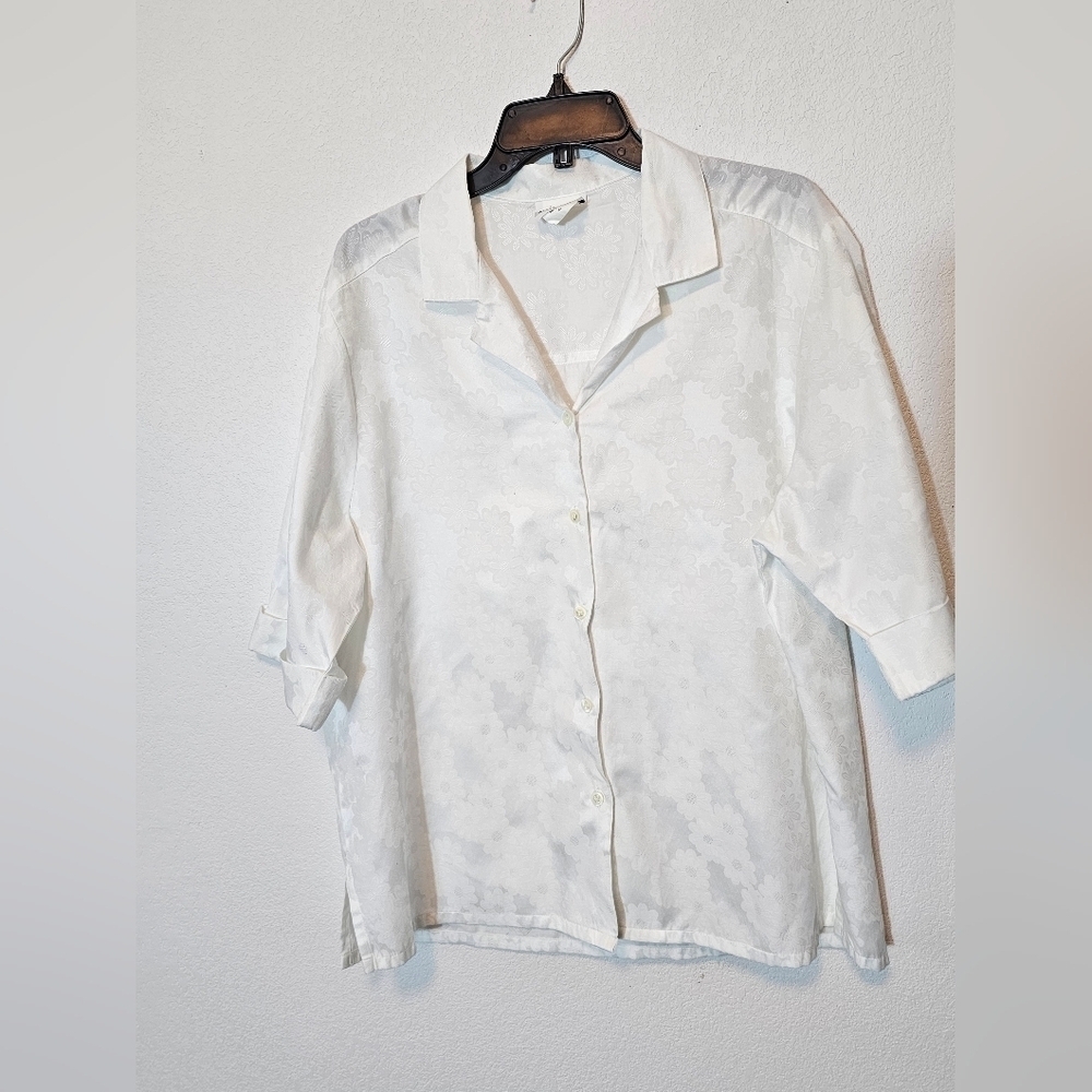 BonWorth Vintage White Daisy Pattern Women's Button-Up Top Size XL